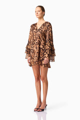 CURAAE Zali Long Sleeve Mini Dress in Leopard Print