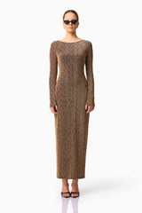 CURAAE Emery Long Sleeve Maxi Dress in Gold