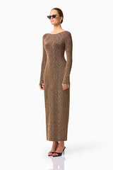 CURAAE Emery Long Sleeve Maxi Dress in Gold