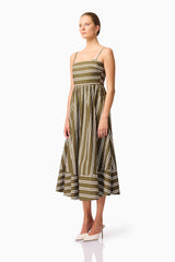 CURAAE Giverny Stripped Midi Dress in Green