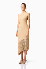 CURAAE Selah Asymmetrical Midi Dress in Beige