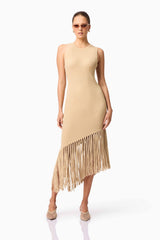CURAAE Selah Asymmetrical Midi Dress in Beige