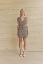 CURAAE Siena V Neck Mini Dress In Brown