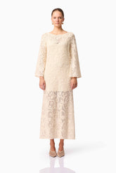 CURAAE Valentine Long Sleeve Maxi Dress in Beige