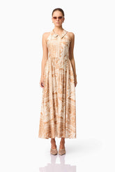 CURAAE Sandi Collar Midi Dress in Beige