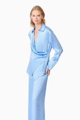 CURAAE Fleur Satin Shirt In Blue