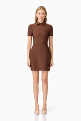 CURAAE Khloe Crepe Knit Mini Dress In Brown
