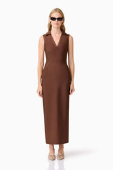 CURAAE Khloe Crepe Knit Midi Dress in Brown