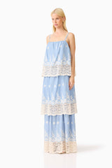 CURAAE Estella Maxi Dress in Blue & Cream