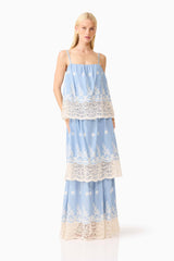 CURAAE Estella Maxi Dress in Blue & Cream