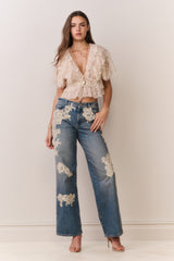 Caper Lace Ruffle Crop Top