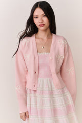 Francette Cotton Bow Embroidered Cardigan