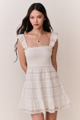 Colbera Lace-Trimmed Cotton Mini Dress