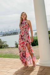 Solene Halter Gown in Pink Floral