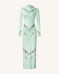 Moth Sheer Mesh Gown - Green/Beige