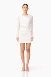 Darya Long Sleeve Mini Dress in White