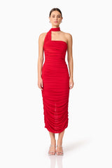 Darya Fitted Midi Dress in Red