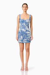 Anneliese Embroidered Mini Dress in Blue