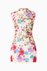 Rosette Sleeveless Mini Dress in Multi Floral