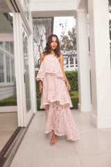 Valencia Tiered Gown in Pink & Cream Floral