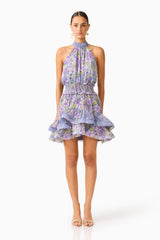 Milena Halter Mini Dress in Purple Floral