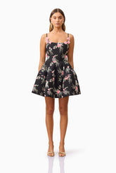 Gaia Floral Mini Dress in Black