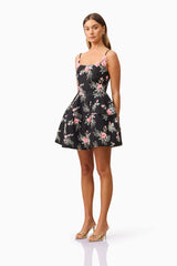 Gaia Floral Mini Dress in Black