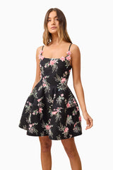 Gaia Floral Mini Dress in Black