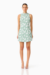 Lisette High Neck Mini Dress in Sea Green