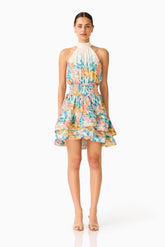 Clementina Halter Mini Dress in Multi Floral