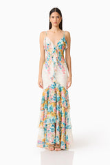 Clementina Ruffle Maxi Dress in Multi Floral