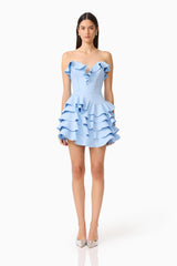 Liora Strapless Tiered Mini Dress in Sky Blue
