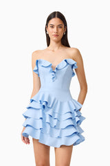 Liora Strapless Tiered Mini Dress in Sky Blue