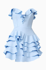 Liora Strapless Tiered Mini Dress in Sky Blue