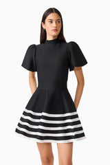 Ninette Puff Sleeve Mini Dress in Black & White