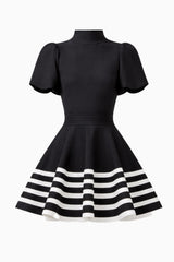 Ninette Puff Sleeve Mini Dress in Black & White