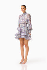 Rosaria Long Sleeve Mini Dress in Purple Floral