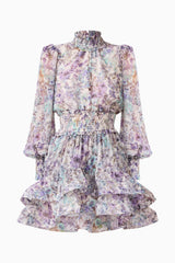 Rosaria Long Sleeve Mini Dress in Purple Floral