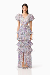 Rosaria Short Sleeve Gown in Purple Floral