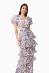 Rosaria Short Sleeve Gown in Purple Floral