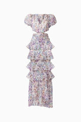 Rosaria Short Sleeve Gown in Purple Floral
