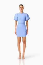 Floriana Puff Sleeve Mini Dress in Cornflower