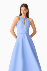 Floriana Halter Midi Dress in Cornflower Blue