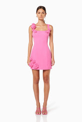 Trompe 3D Floral Mini Dress in Pink