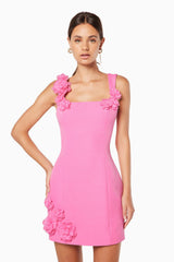 Trompe 3D Floral Mini Dress in Pink