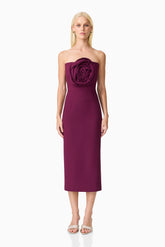 Theresa Strapless Midi Dress in Burgundy