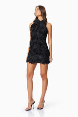 Megan Halter Neck Mini Dress In Black