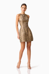 Elara Tulip Mini Dress in Leopard Print