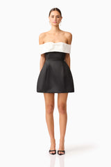 Sorrel Off the Shoulder Mini Dress in Black & White