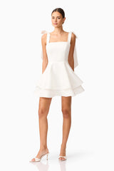 Livia Tiered Mini Dress in White